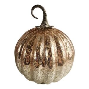 Glass Pink Pumpkin with Metal Stem Decorative Harvest Elegant